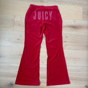 Juicy Couture Velour Track Bootcut Pants Red Rhinestone Logo Y2K Flare Size S*G2
